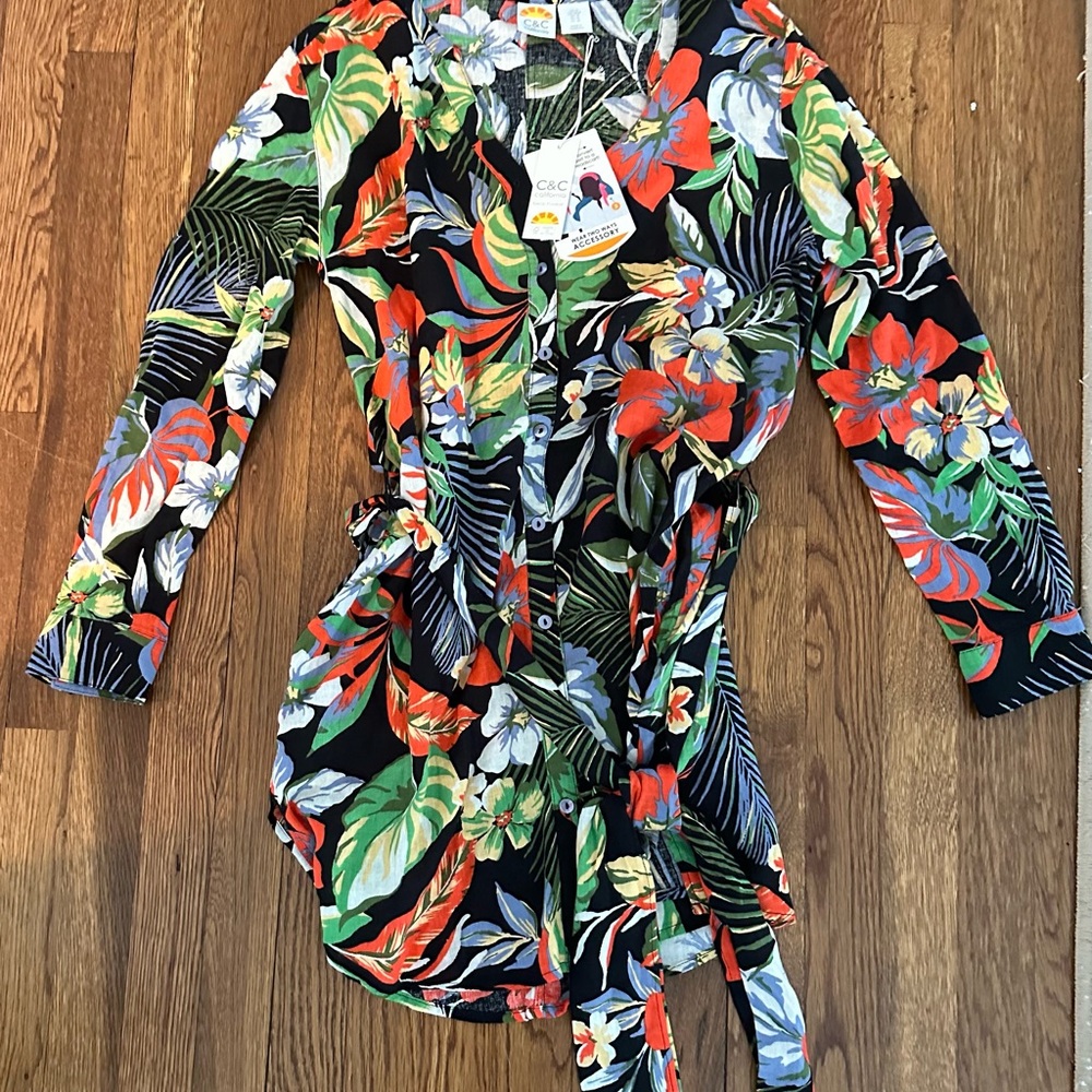 C&C California Black Floral Swim Coverup